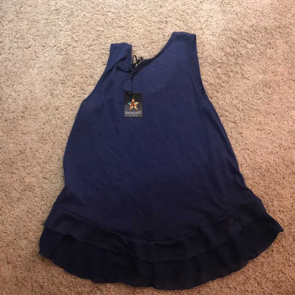 Navy Ruffled Tank Top - Picture 2 of 3